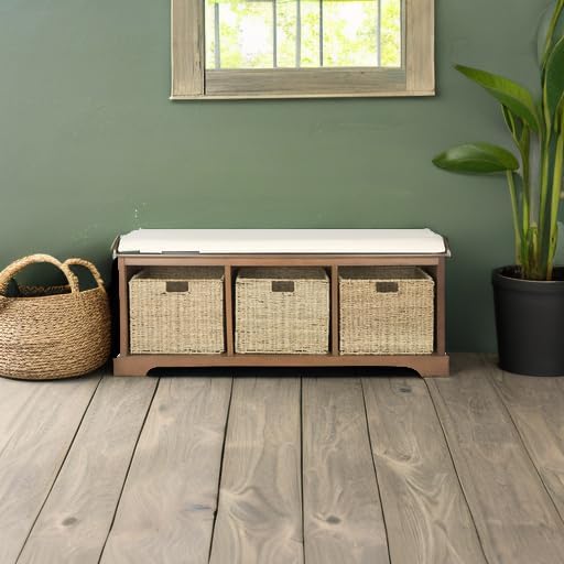 SAFAVIEH American Homes Collection Lonan Grey and White Wicker Storage Bench, 0, Brown