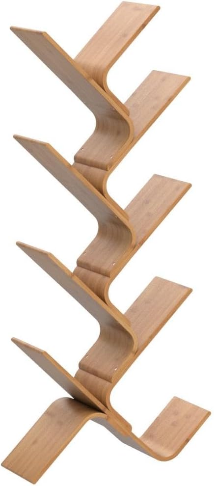 Bamboo Tree Bookshelf, 8-Tier Wood Bookcase, Free Standing Book Organizer Shelves, Books/Albums/Files Holder Display Storage Rack Space Saver for Living Room Bedroom-Log 55x23x5inch