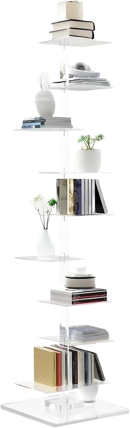 9-Tier Metal Spine Bookshelf - Vertical Tower for Booksfor Small Spaces, Multipurpose Corner Bookshelf, Tall & Narrow Ladder Bookcase, Ideal Book Display for Home or Office (White)