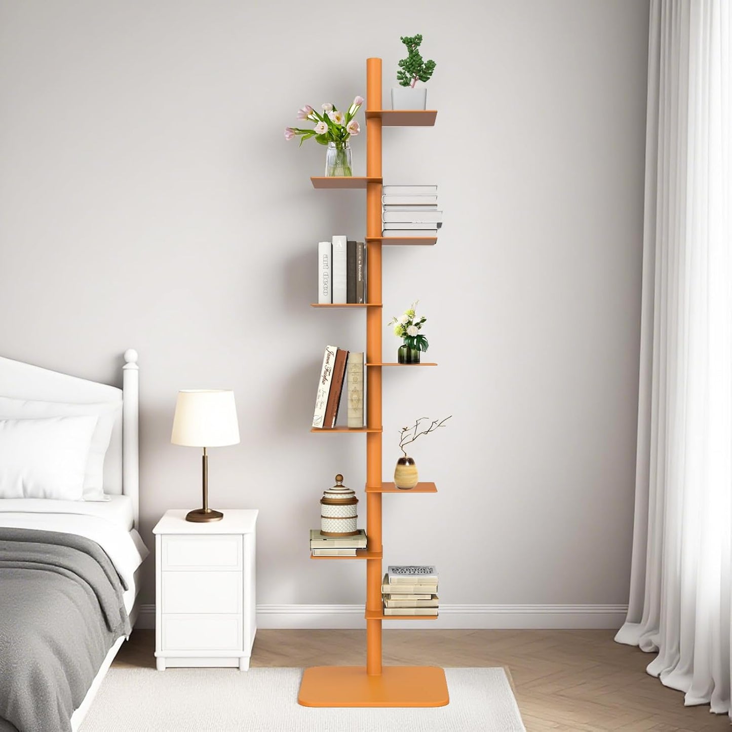 9 Tier Metal Spine Bookshelf Tower, Adjustable Vertical Spine Book Tower Floor, Metal Vertical Bookshelf for Study Room,Living Room,Office,Bedroom (Black)