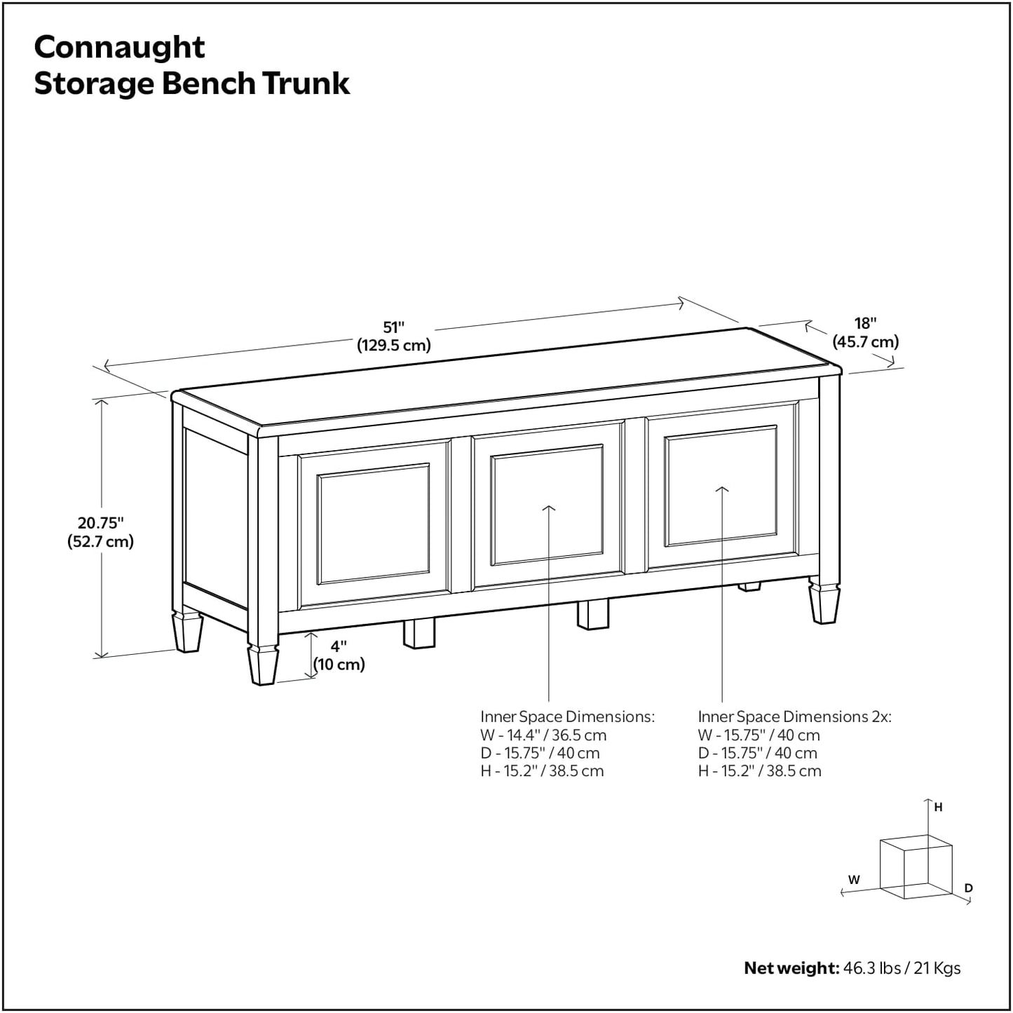 SIMPLIHOME Connaught Entryway Storage Bench - 51 inch Wide Solid Wood Storage Trunk Seat in Black, Traditional Bench for Entryway or Living Room with Lift-Up Lid and Decorative Moulding