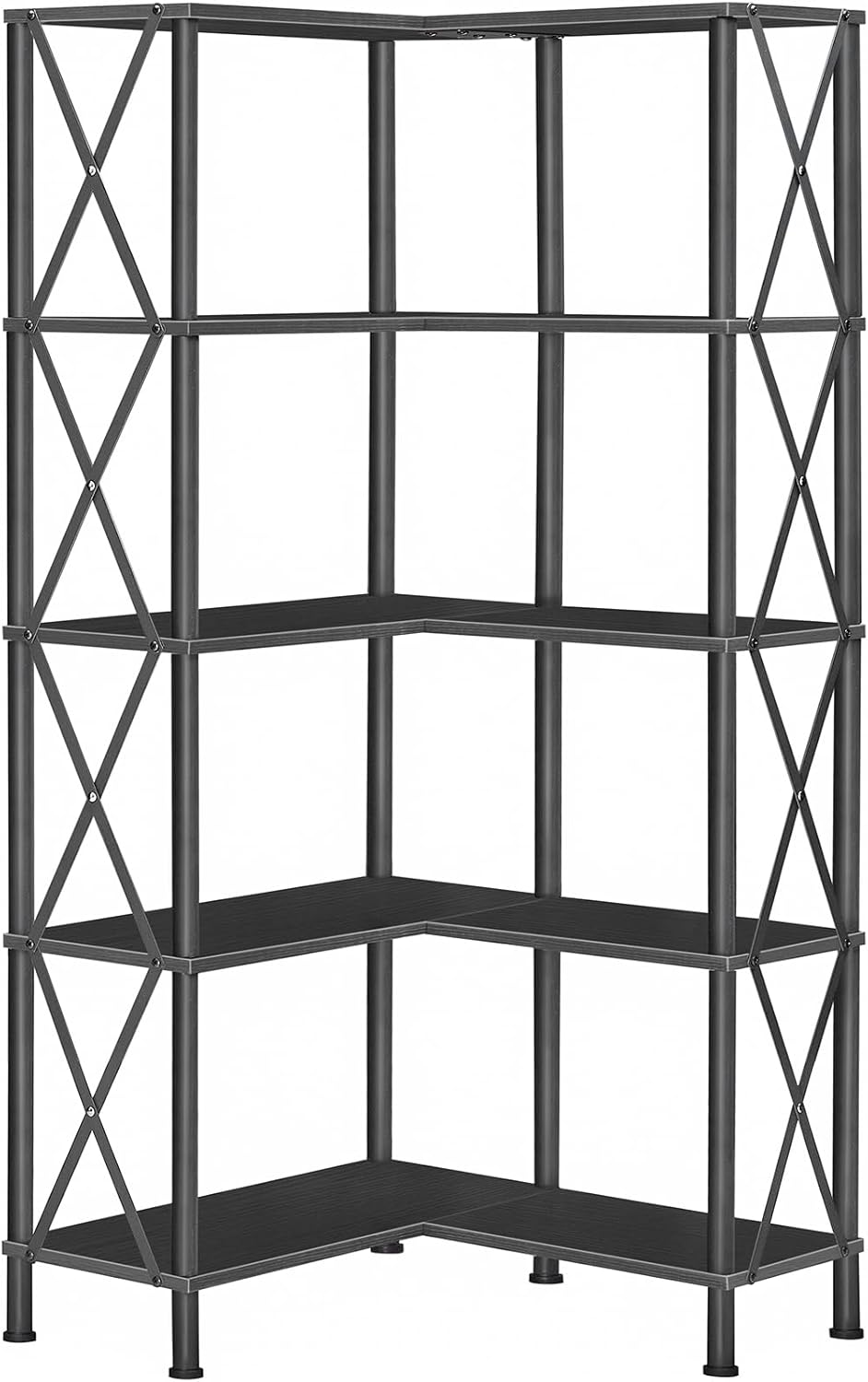 HOOBRO Corner Bookshelf, 5-Tier L-Shaped Bookcase, Industrial Open Display Shelf Tall Storage Organizer, Vertical Storage Rack, for Living Room, Home Office, Rustic Brown and Black BF60SJ01