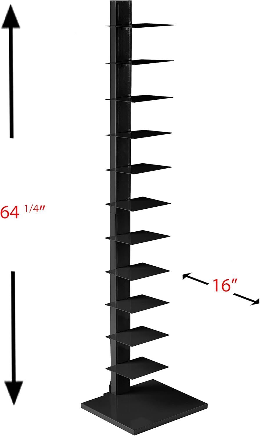 SEI Furniture 12 shelf Metal Spine Book Tower, Black