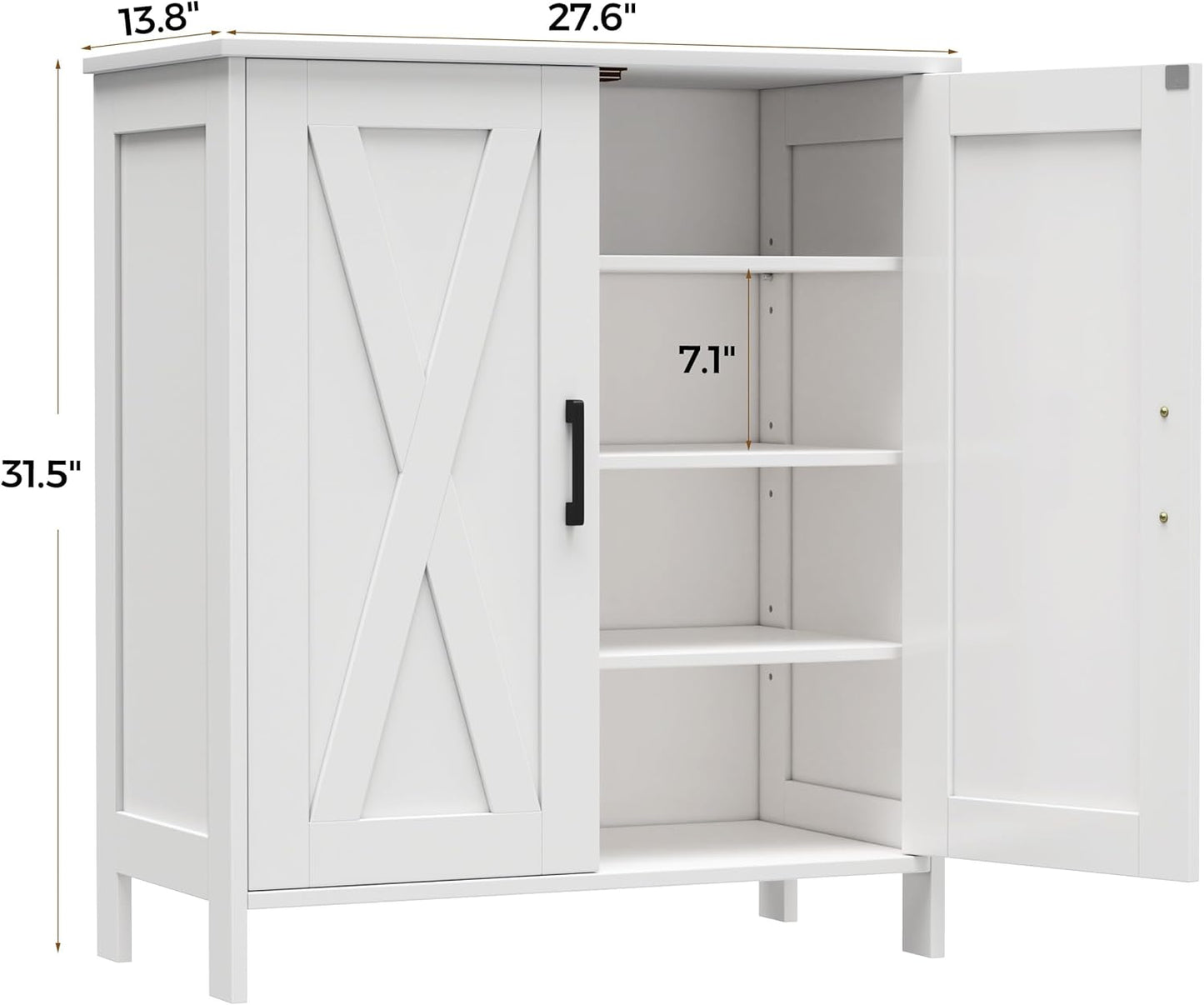 Farmhouse Shoe Cabinet with 2 Barn Doors & Wood Legs, 5-Tier Shoe Storage Cabinet with 3 Adjustable Shelves, Tall Shoe Rack Organizer for Closet, Shoe Organizer for Entryway, Hallway, White