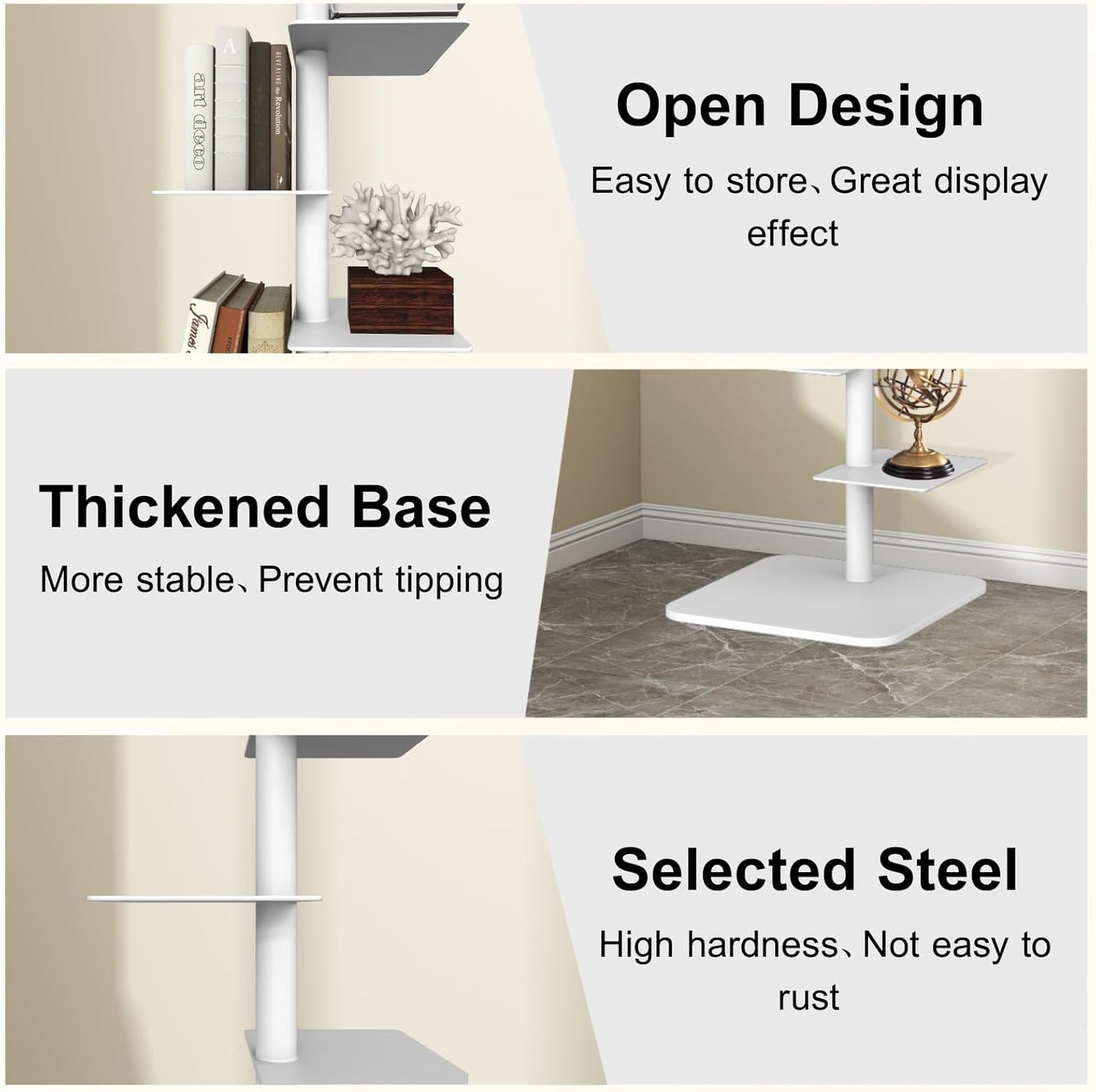 9-Tier Metal Rotating Spine Bookshelf, Ladder Bookcase, Adjustable Tall Narrow Vertical Book Tower for Small Spaces, Multipurpose Corner Storage Shelf for Living Room, Office, Bedroom
