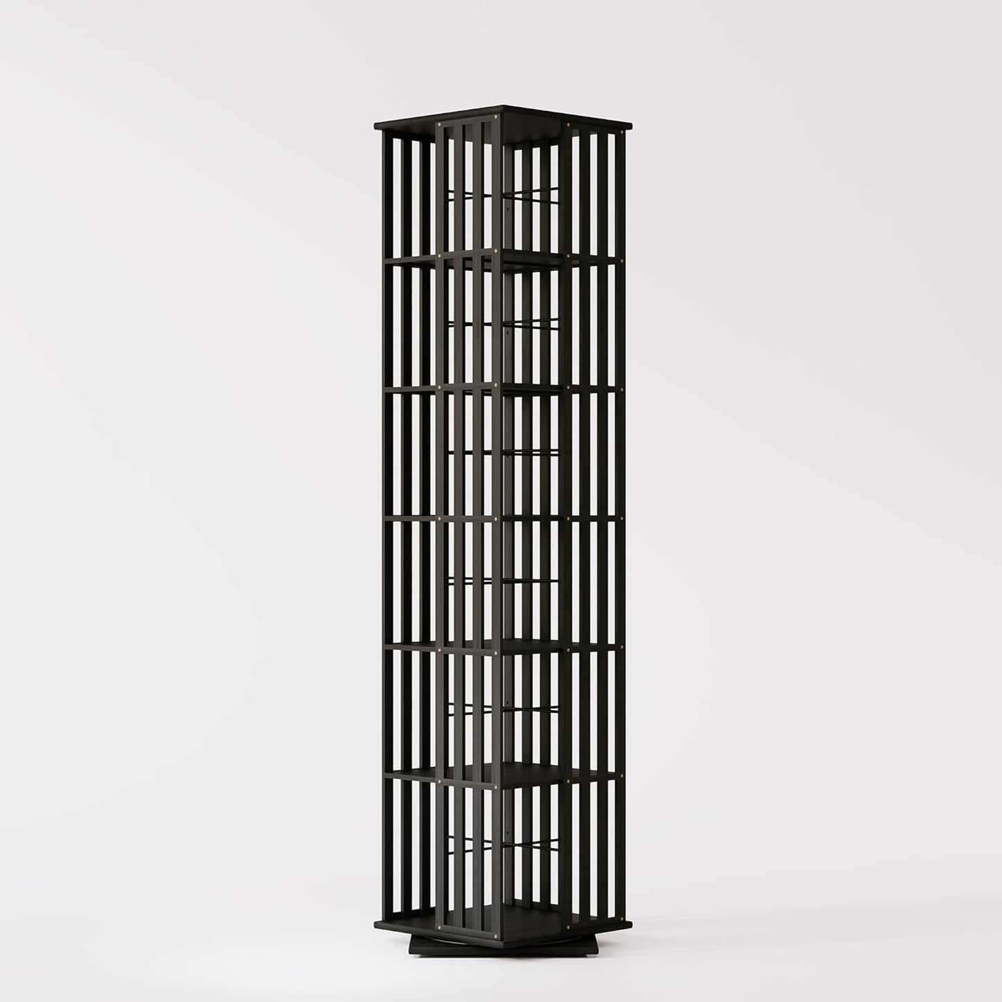 Rotating Bookshelf Tower, 360 Display Spinning Bookcase, Bamboo Bookshelf Floor Standing Storage Rack, Wood Narrow Book Shelf Organizer for Kids&Adults, Walnut 6 Tier
