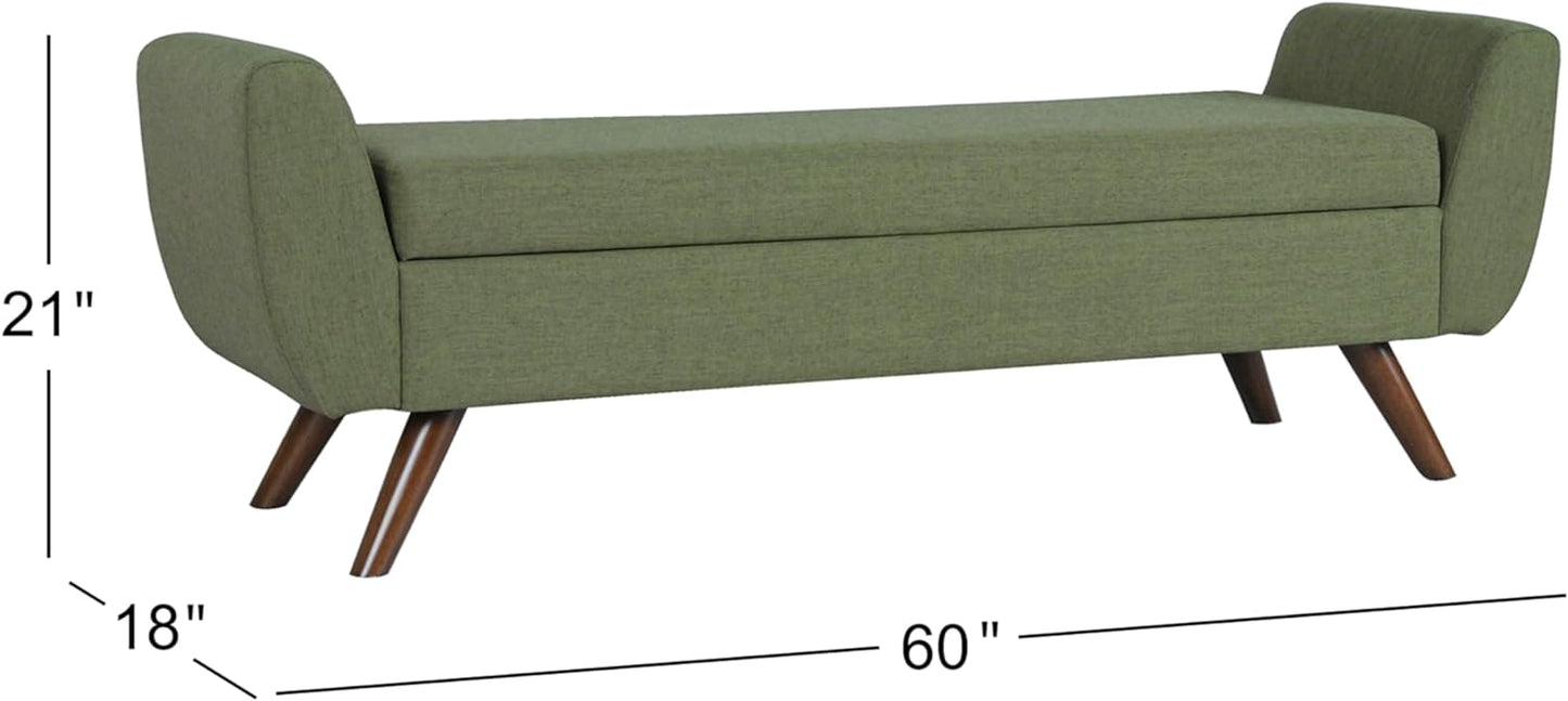 HomePop Modern Storage Bench with Wood Legs Home Décor|Bench with Storage for Living Room & Bedroom - Olive Green Woven