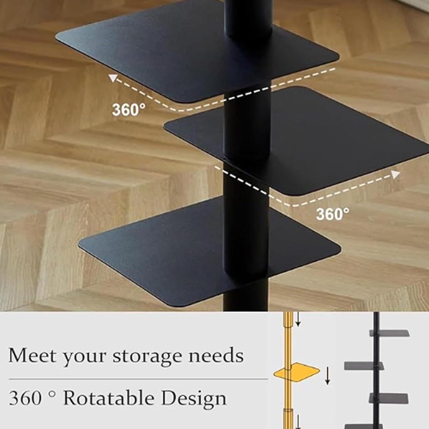 9 Tier Metal Spine Bookshelf Tower, Adjustable Vertical Tower for Books, Vertical Spine Book Tower, Tall Open Shelf 360 Display Storage Organizer for Study Room,Living Room,Office,Bedroom(Black)