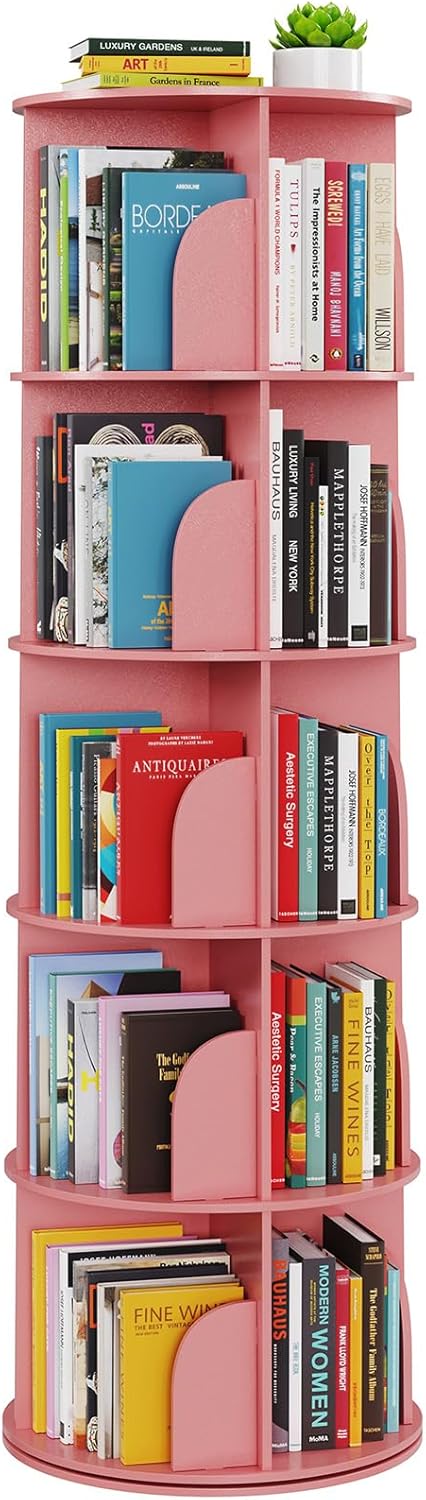 SpaceAid 4 Tier Rotating Bookshelf Tower, Spinning Bookcase Lazy Susan, Revolving 360 Book Shelf Storage Round Carousel, Vertical Rotate Turning Spiral Corner Organizer, White