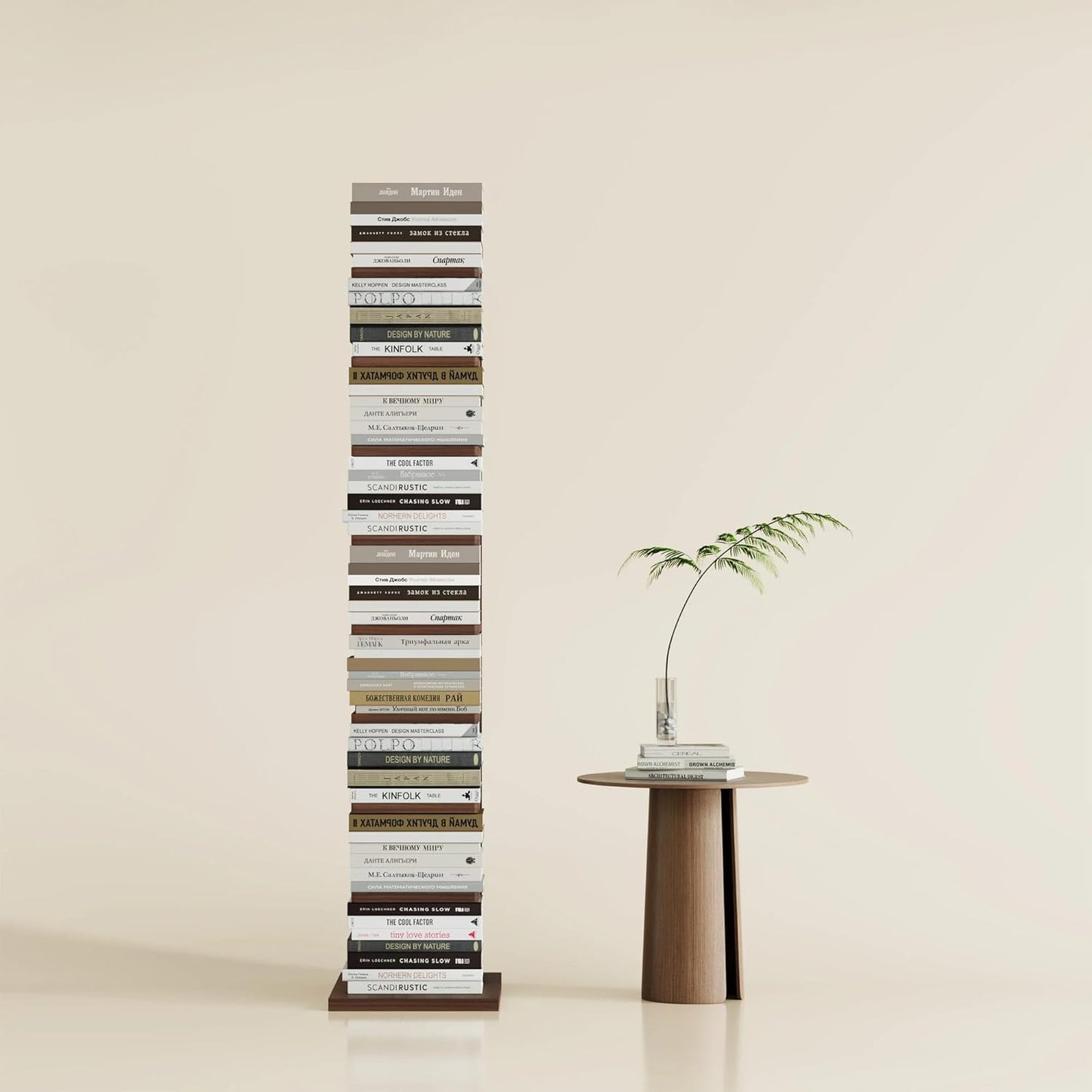9-Piece Standing Ladder Bookshelf, Wood and Metal Bookcase, Rustic Brown (Walnut)