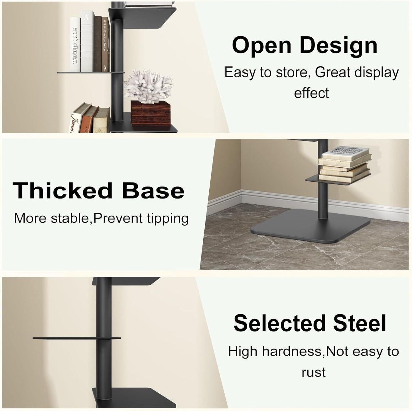 9 Tier Metal Spine Bookshelf Tower, Adjustable Vertical Spine Book Tower Floor, Metal Vertical Bookshelf for Study Room,Living Room,Office,Bedroom (Black)
