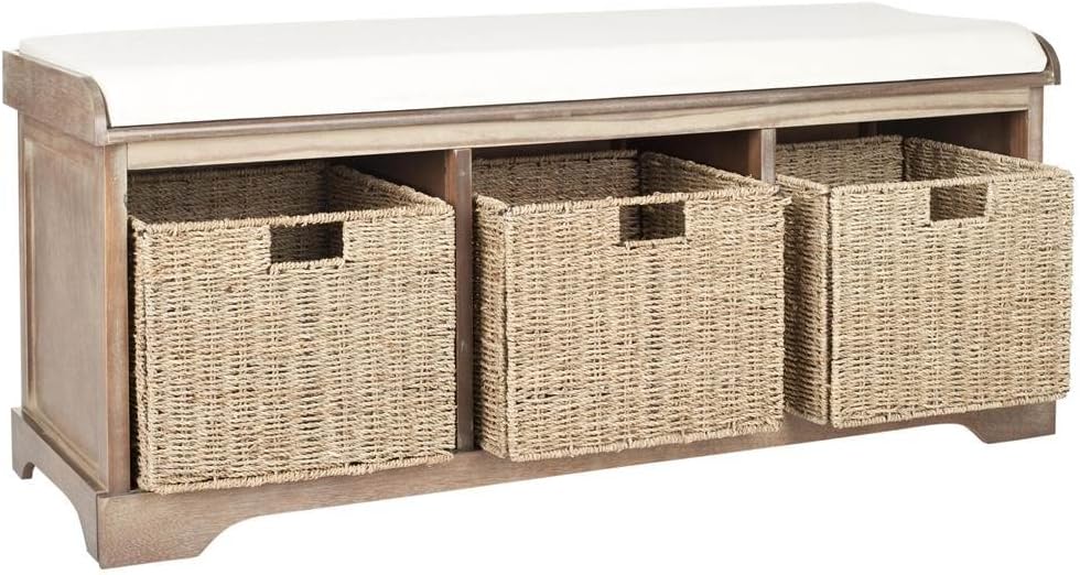 SAFAVIEH American Homes Collection Lonan Grey and White Wicker Storage Bench, 0, Brown
