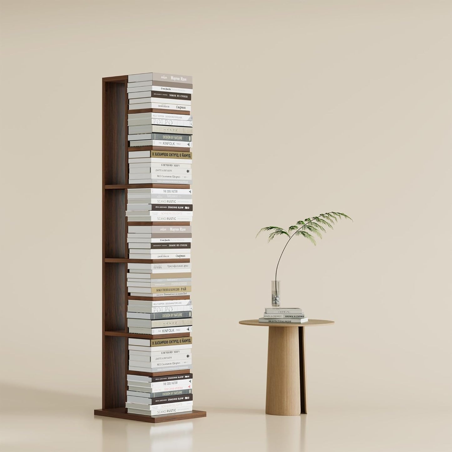 9-Piece Standing Ladder Bookshelf, Wood and Metal Bookcase, Rustic Brown (Walnut)