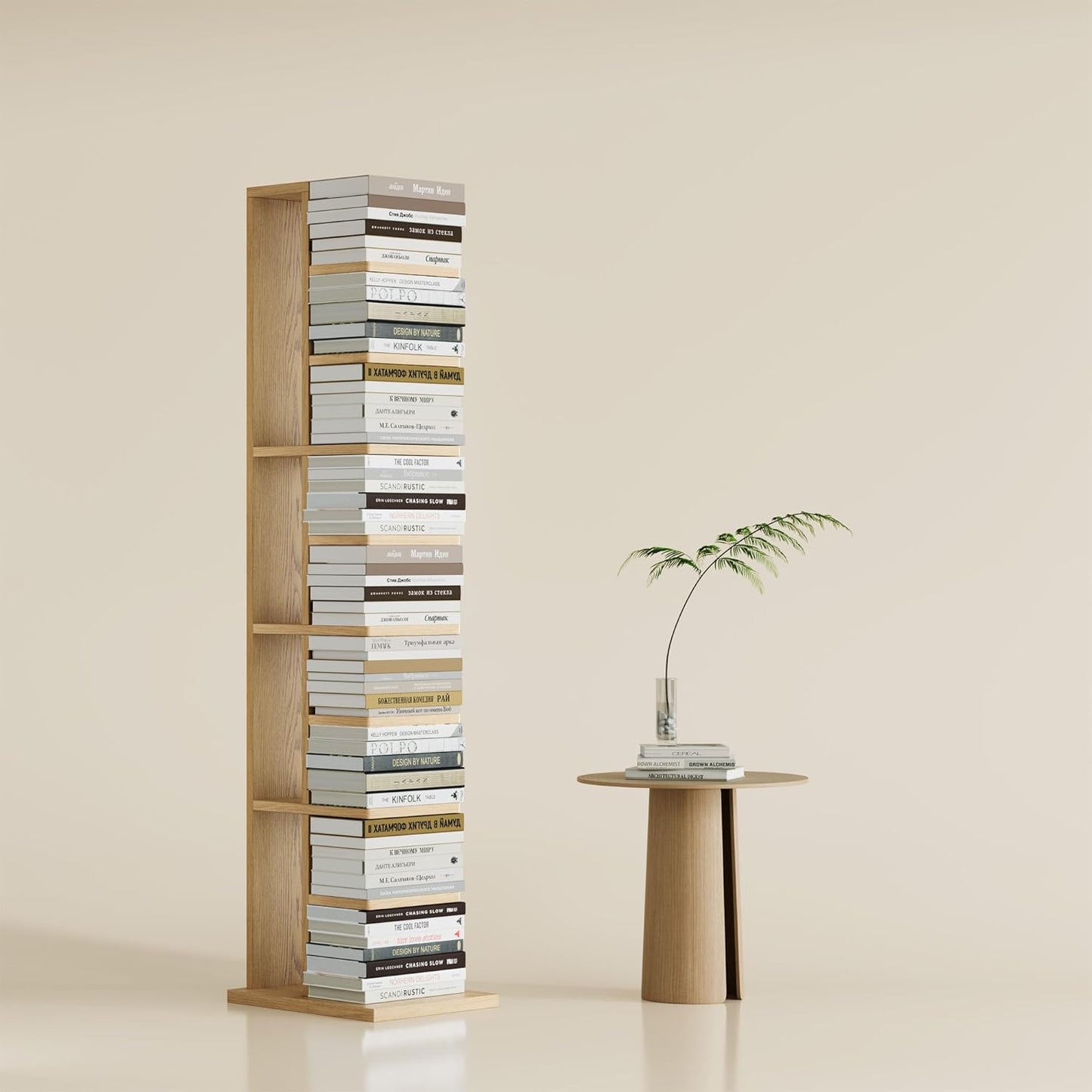 9-Piece Standing Ladder Bookshelf, Wood and Metal Bookcase, Rustic Brown (Walnut)