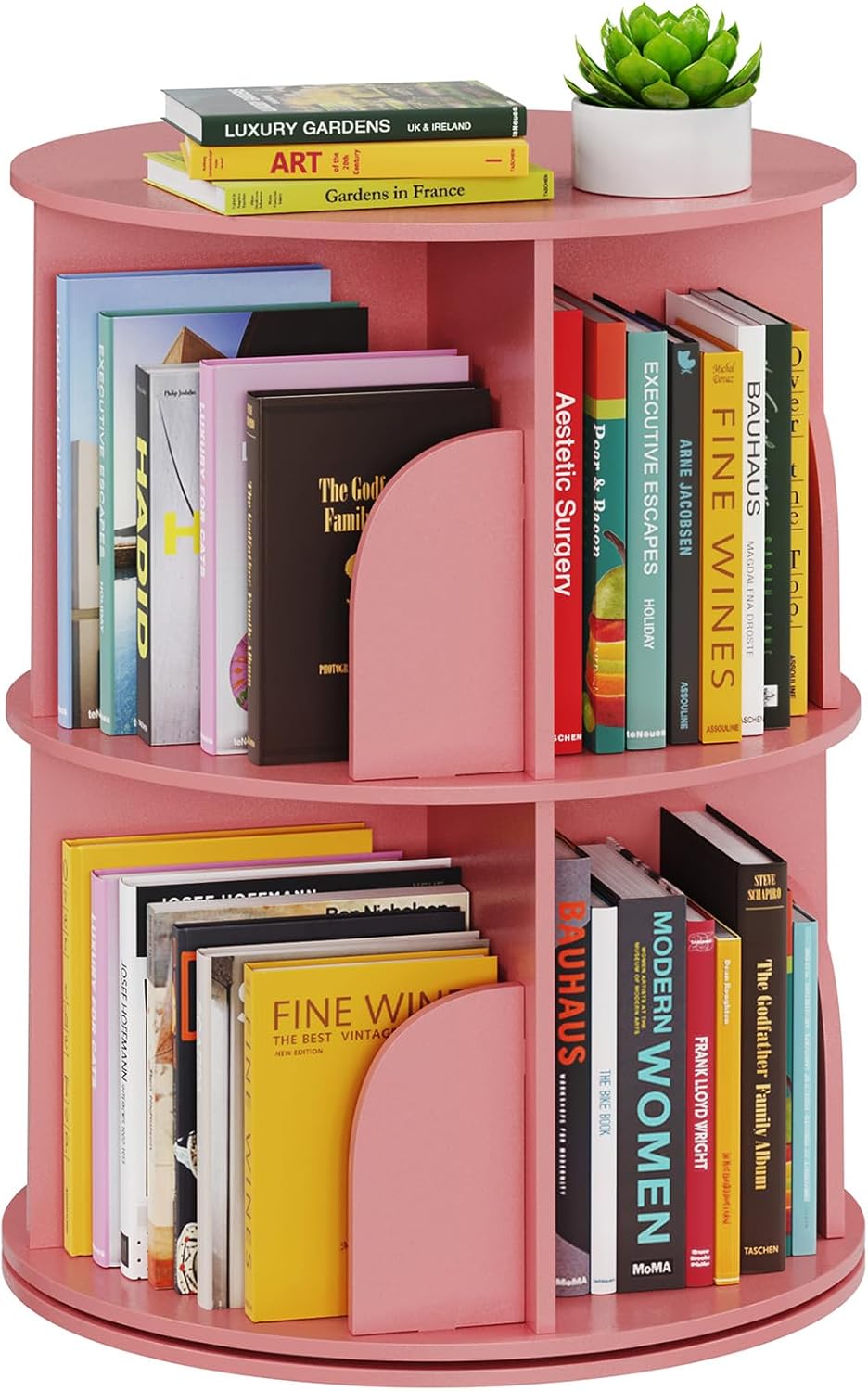 SpaceAid 4 Tier Rotating Bookshelf Tower, Spinning Bookcase Lazy Susan, Revolving 360 Book Shelf Storage Round Carousel, Vertical Rotate Turning Spiral Corner Organizer, White