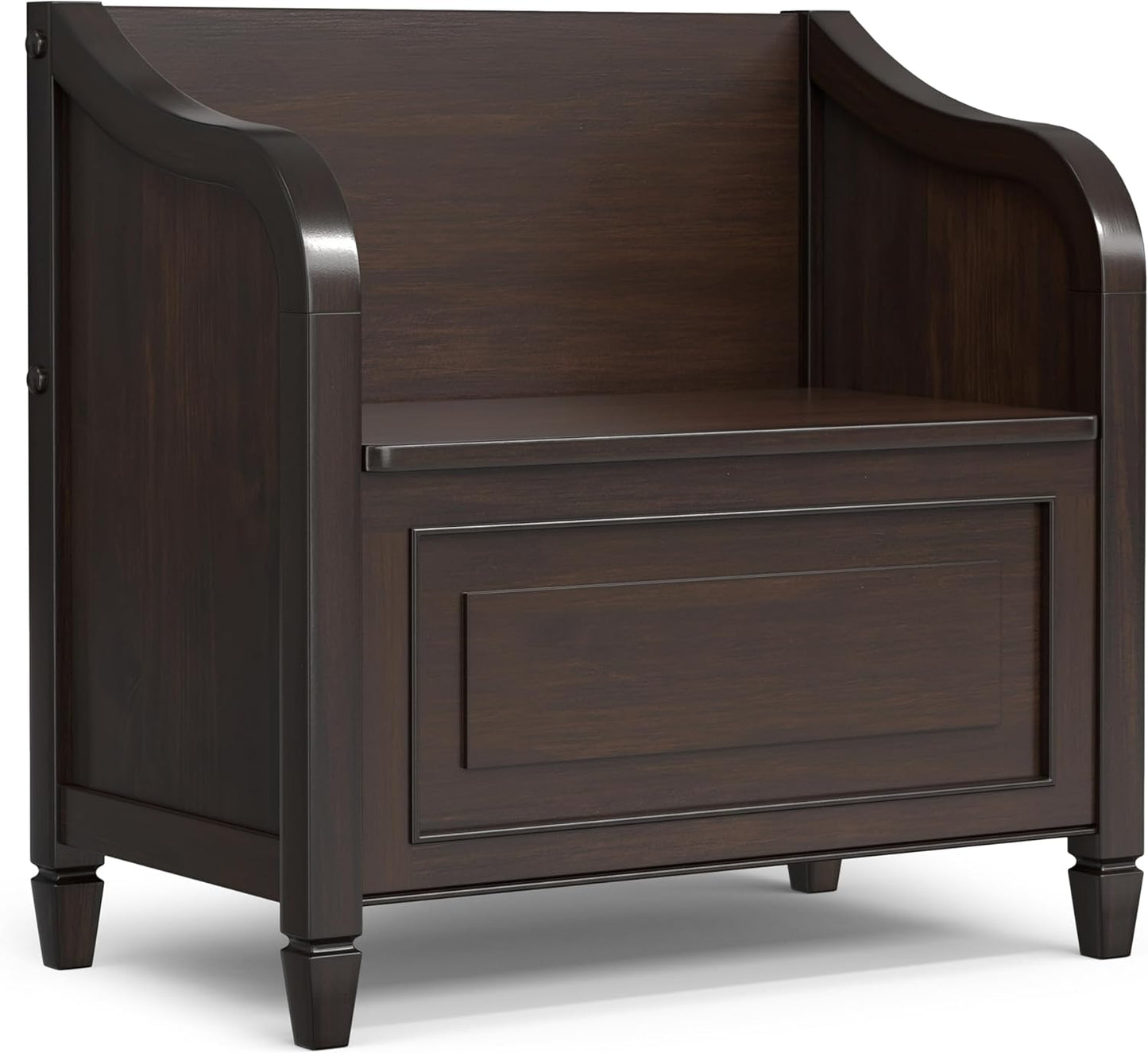SIMPLIHOME Connaught Entryway Storage Bench - 51 inch Wide Solid Wood Storage Trunk Seat in Black, Traditional Bench for Entryway or Living Room with Lift-Up Lid and Decorative Moulding