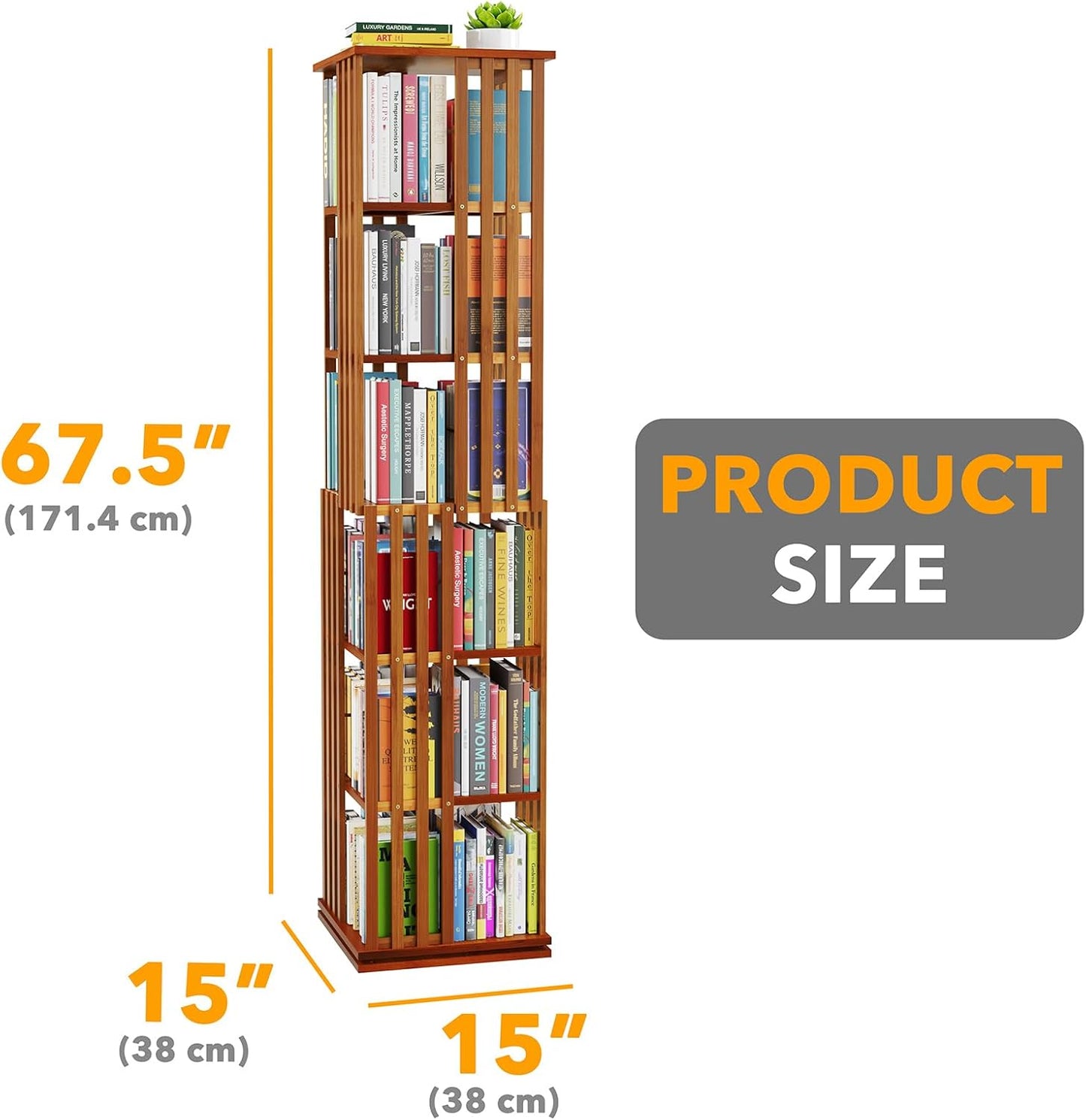 SpaceAid 6 Tier Rotating Bookshelf Tower, Bamboo Spinning Book Shelf, Revolving 360 Bookcase Storage Swivel Round Carousel, Vertical Rotate Turning Spiral Corner Organizer (6-Tier Walnut)