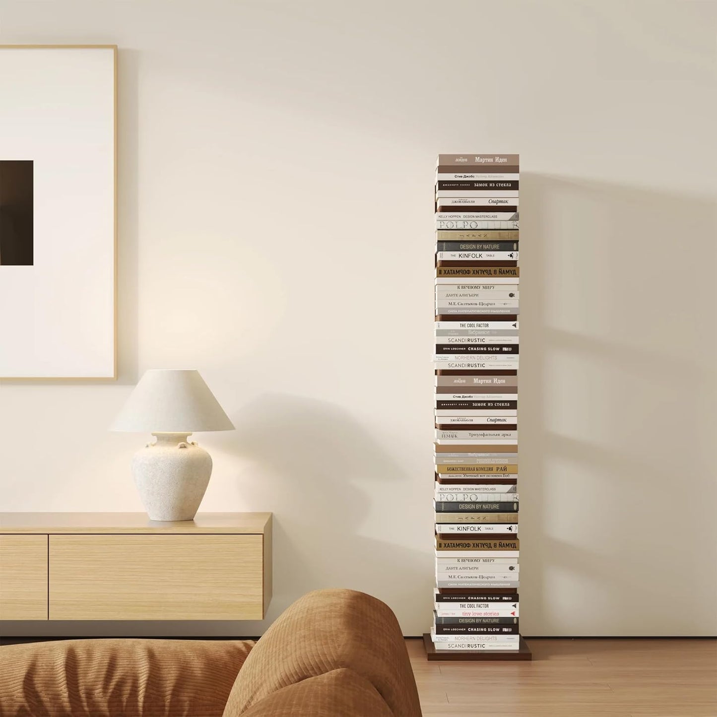 9-Piece Standing Ladder Bookshelf, Wood and Metal Bookcase, Rustic Brown (Walnut)