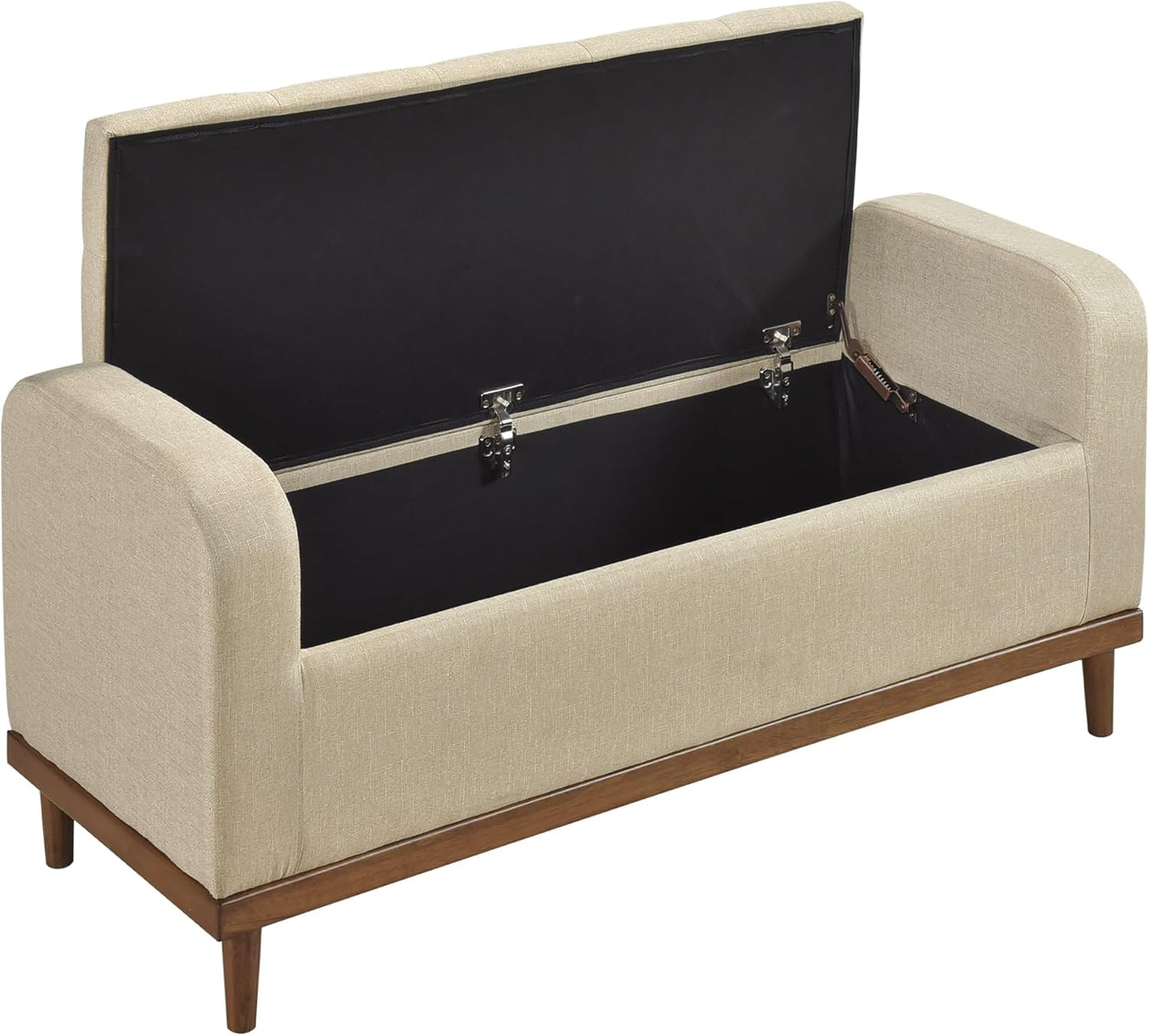 Lexicon Armed Fabric Storage Bench, Button-Tufted Storage Ottoman Bench, Lift-top Bench with Solid Wood Frame and Legs for Hallway, Bedroom End of Bed, Entryway, Living Room, Brown
