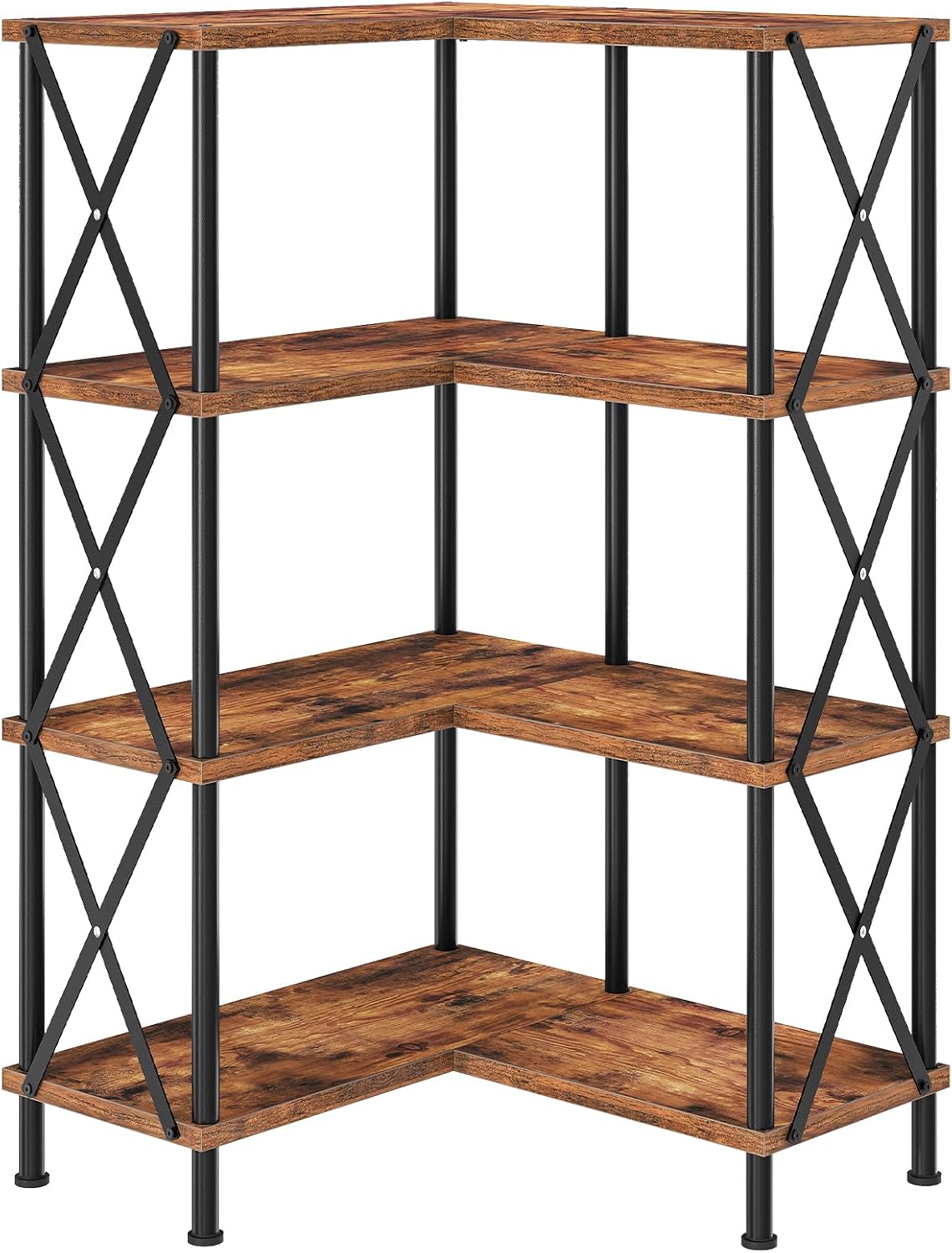 HOOBRO Corner Bookshelf, 5-Tier L-Shaped Bookcase, Industrial Open Display Shelf Tall Storage Organizer, Vertical Storage Rack, for Living Room, Home Office, Rustic Brown and Black BF60SJ01