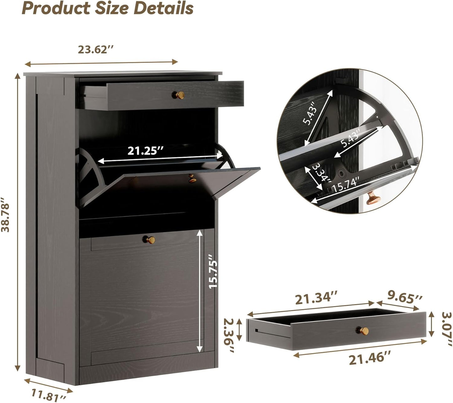 Shoe Cabinet with 2 Flip Drawers, Slim Freestanding Hidden Shoe Organizer with Drawer, Pet-Proof Shoe Storage Cabinet for Entryway Living Room Behind The Door, Black