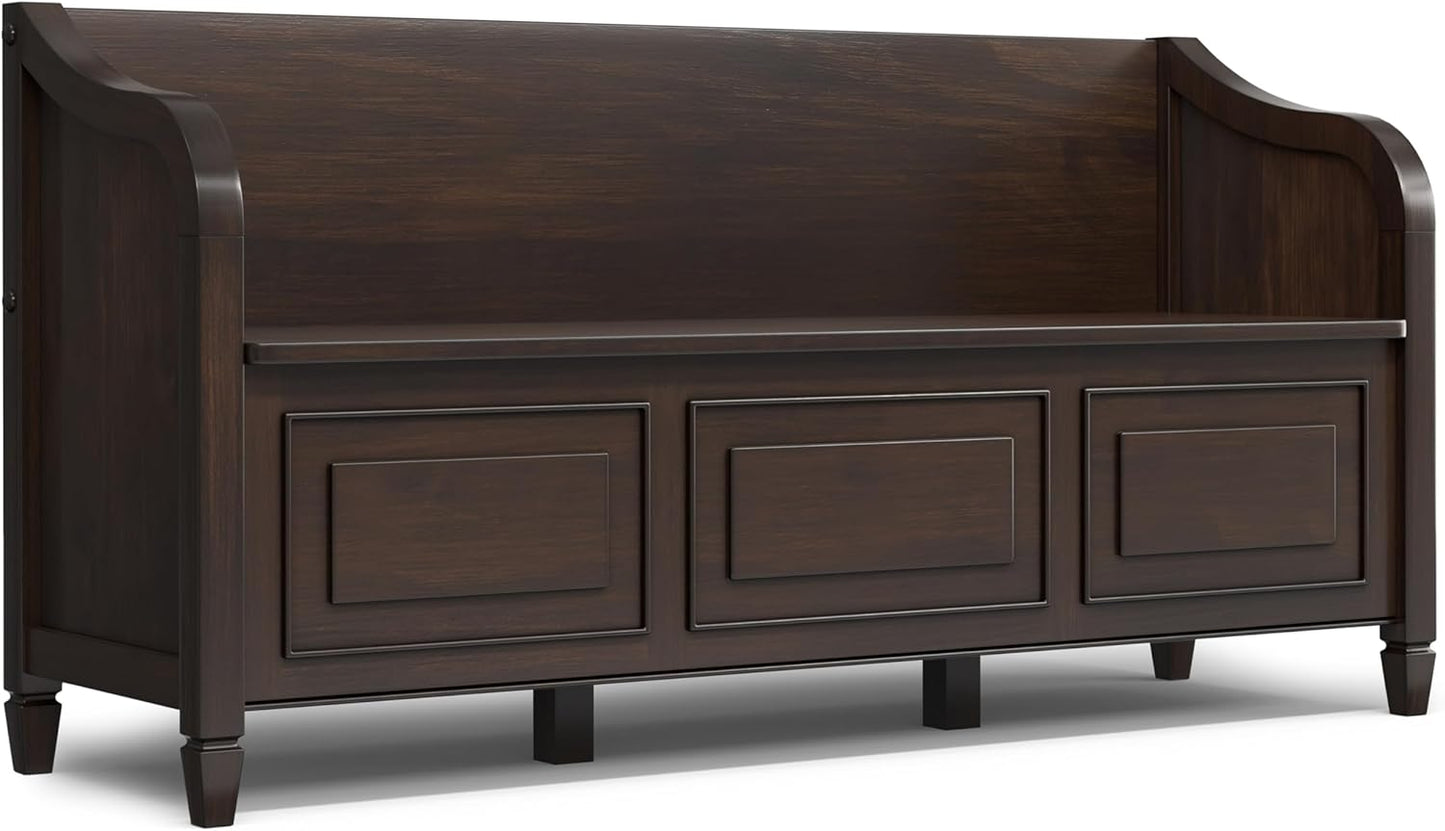 SIMPLIHOME Connaught Entryway Storage Bench - 51 inch Wide Solid Wood Storage Trunk Seat in Black, Traditional Bench for Entryway or Living Room with Lift-Up Lid and Decorative Moulding