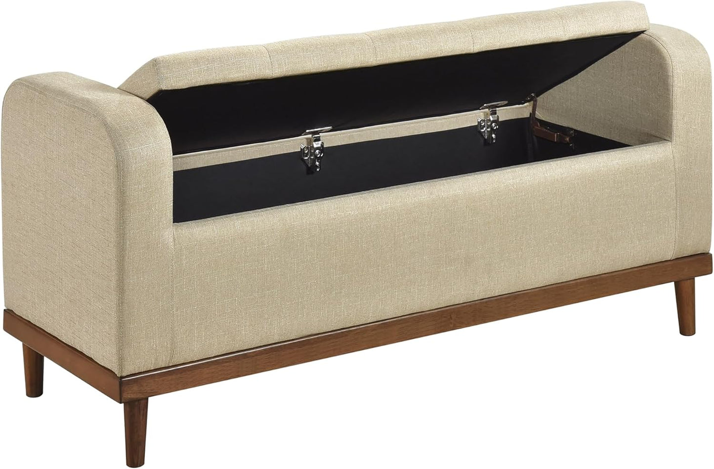 Lexicon Armed Fabric Storage Bench, Button-Tufted Storage Ottoman Bench, Lift-top Bench with Solid Wood Frame and Legs for Hallway, Bedroom End of Bed, Entryway, Living Room, Brown