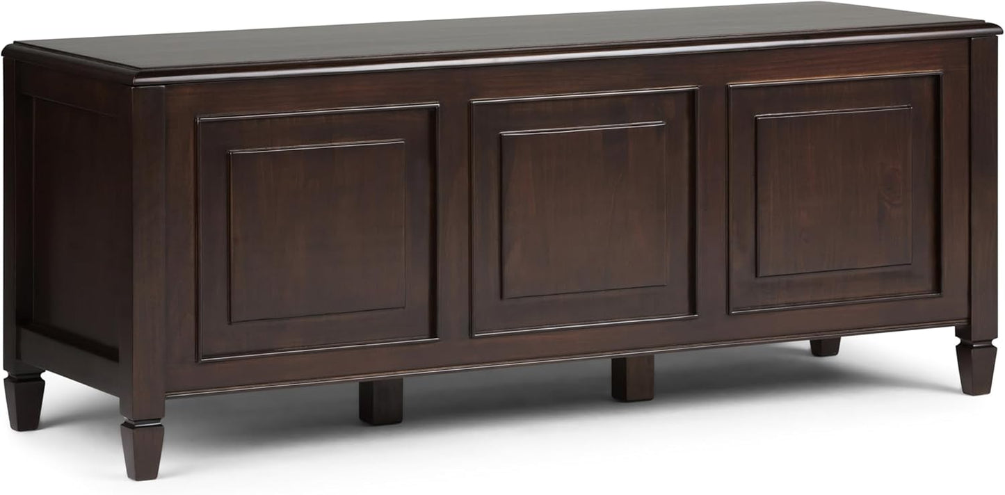 SIMPLIHOME Connaught Entryway Storage Bench - 51 inch Wide Solid Wood Storage Trunk Seat in Black, Traditional Bench for Entryway or Living Room with Lift-Up Lid and Decorative Moulding