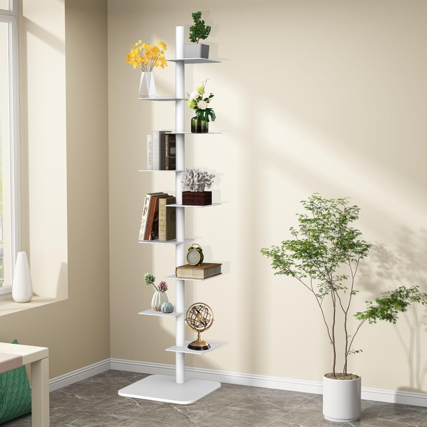 9 Tier Metal Spine Bookshelf Tower, Adjustable Vertical Spine Book Tower Floor, Metal Vertical Bookshelf for Study Room,Living Room,Office,Bedroom (Black)