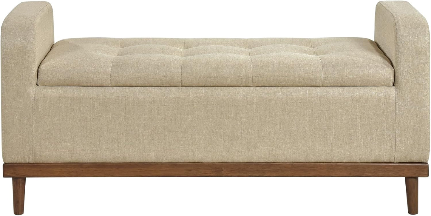Lexicon Armed Fabric Storage Bench, Button-Tufted Storage Ottoman Bench, Lift-top Bench with Solid Wood Frame and Legs for Hallway, Bedroom End of Bed, Entryway, Living Room, Brown
