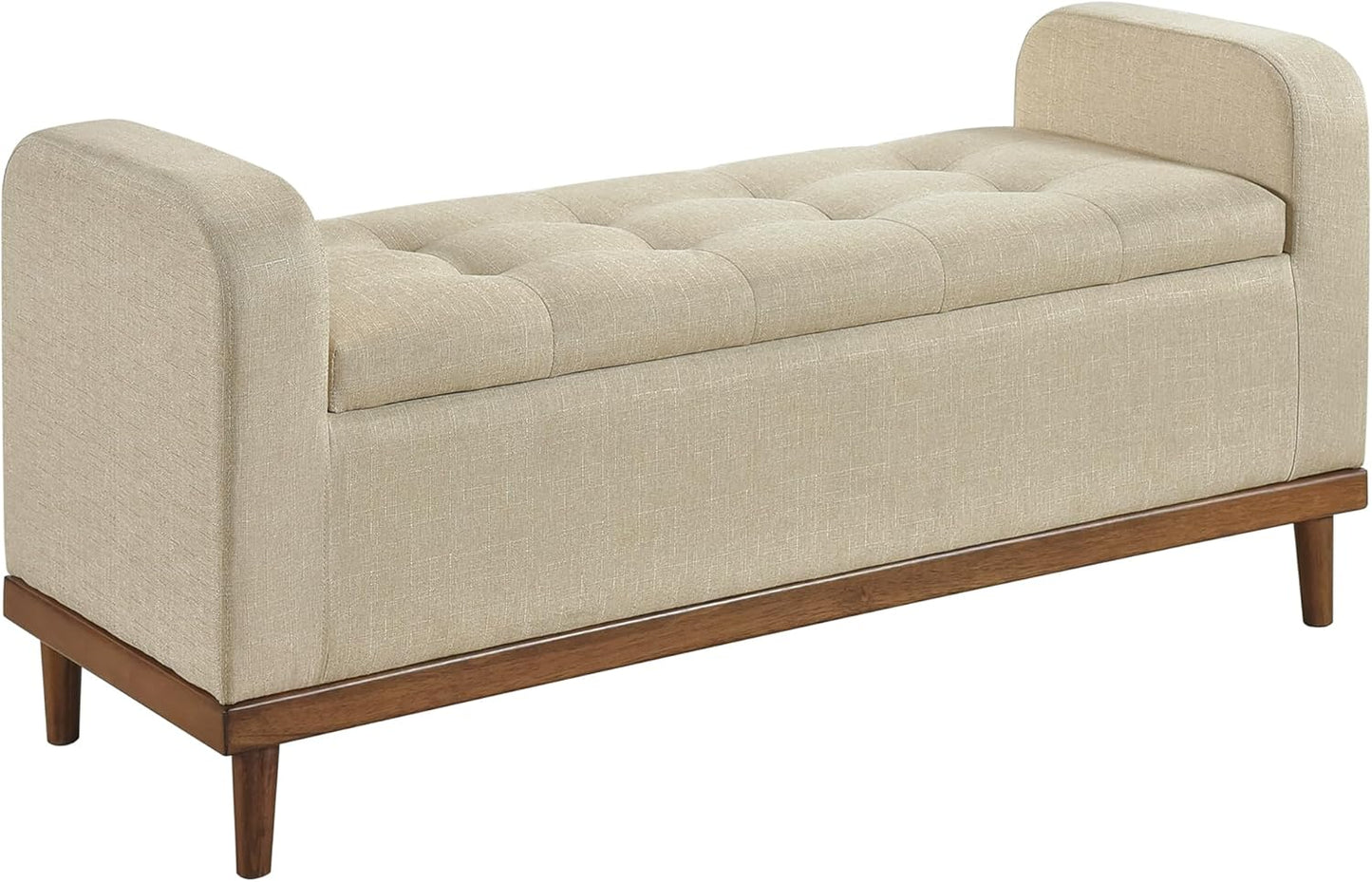 Lexicon Armed Fabric Storage Bench, Button-Tufted Storage Ottoman Bench, Lift-top Bench with Solid Wood Frame and Legs for Hallway, Bedroom End of Bed, Entryway, Living Room, Brown