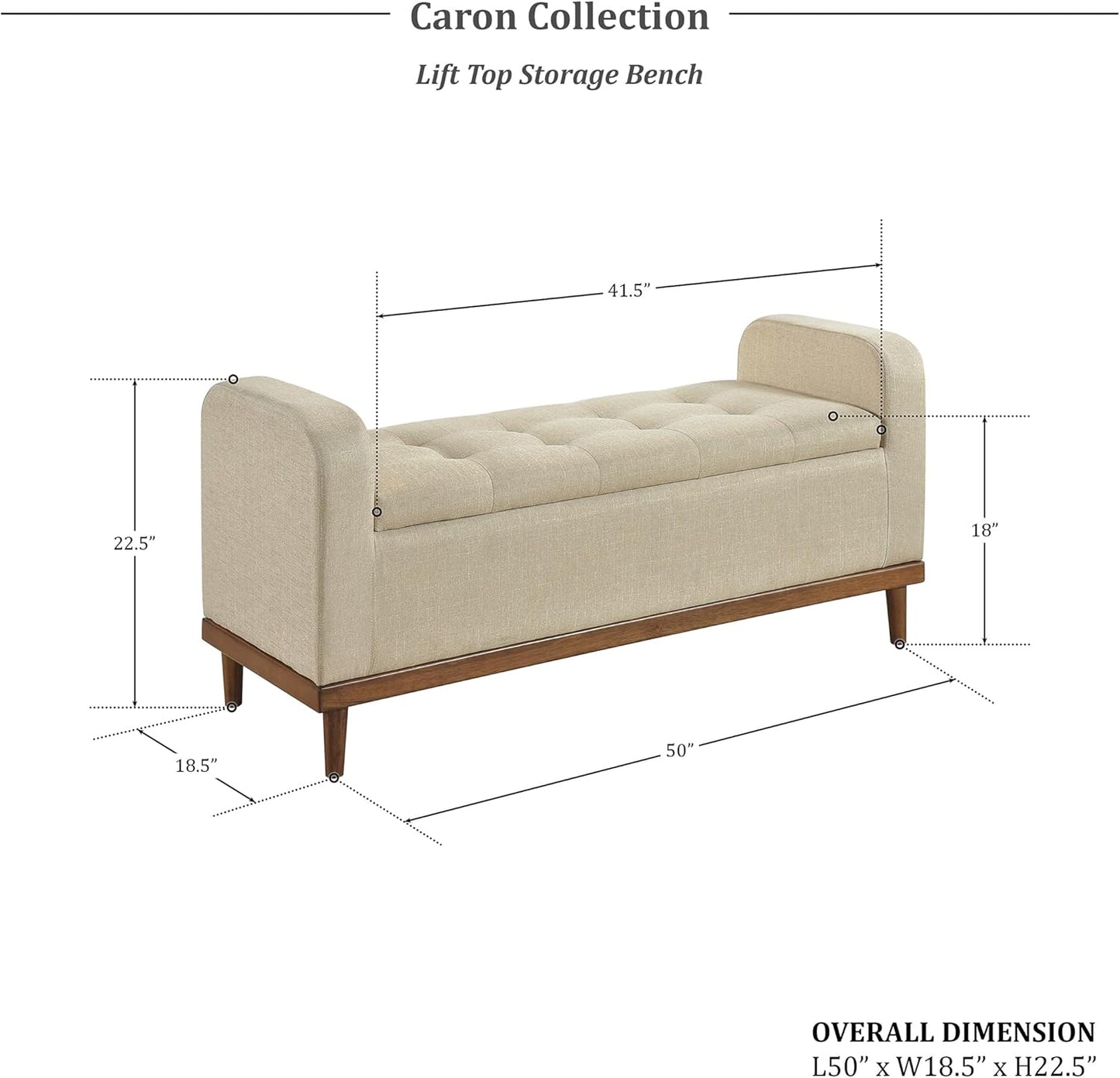Lexicon Armed Fabric Storage Bench, Button-Tufted Storage Ottoman Bench, Lift-top Bench with Solid Wood Frame and Legs for Hallway, Bedroom End of Bed, Entryway, Living Room, Brown