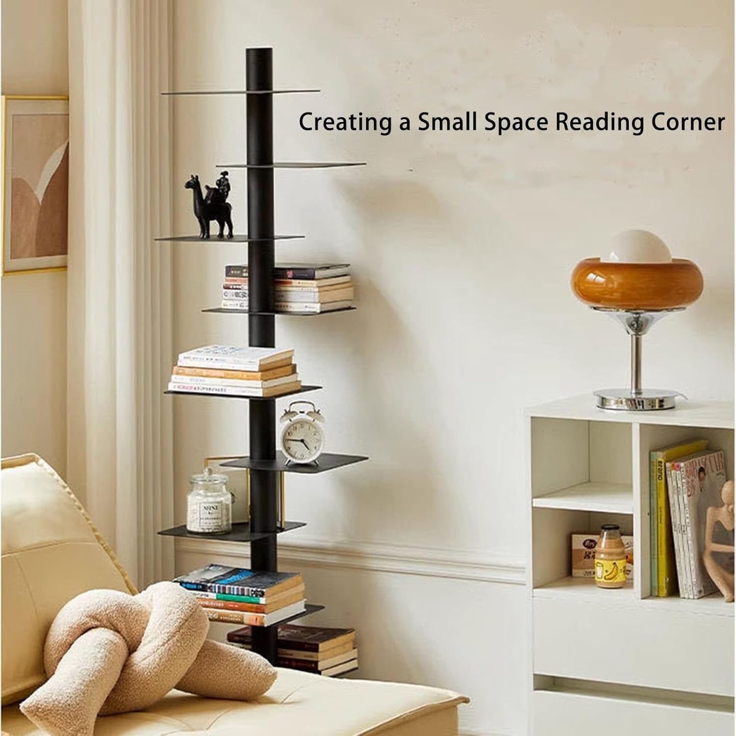 9 Tier Metal Spine Bookshelf Tower, Adjustable Vertical Tower for Books, Vertical Spine Book Tower, Tall Open Shelf 360 Display Storage Organizer for Study Room,Living Room,Office,Bedroom(Black)