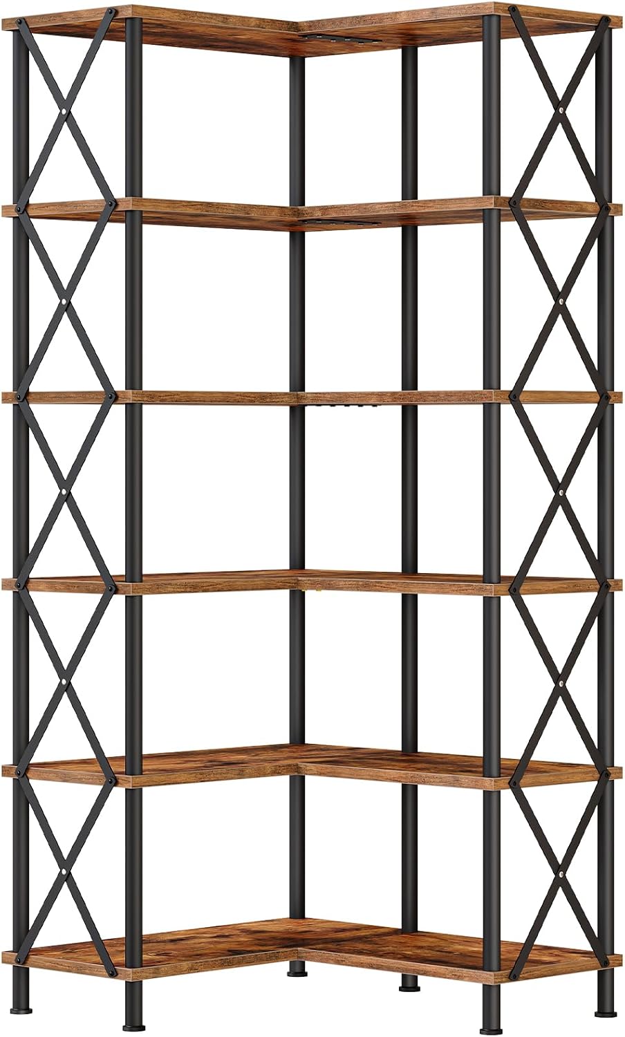 HOOBRO Corner Bookshelf, 5-Tier L-Shaped Bookcase, Industrial Open Display Shelf Tall Storage Organizer, Vertical Storage Rack, for Living Room, Home Office, Rustic Brown and Black BF60SJ01