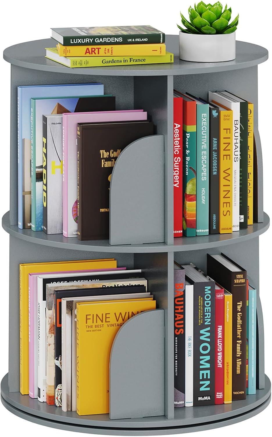 SpaceAid 4 Tier Rotating Bookshelf Tower, Spinning Bookcase Lazy Susan, Revolving 360 Book Shelf Storage Round Carousel, Vertical Rotate Turning Spiral Corner Organizer, White