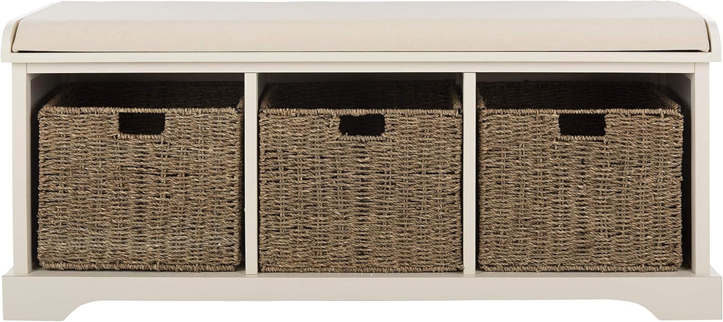SAFAVIEH American Homes Collection Lonan Grey and White Wicker Storage Bench, 0, Brown