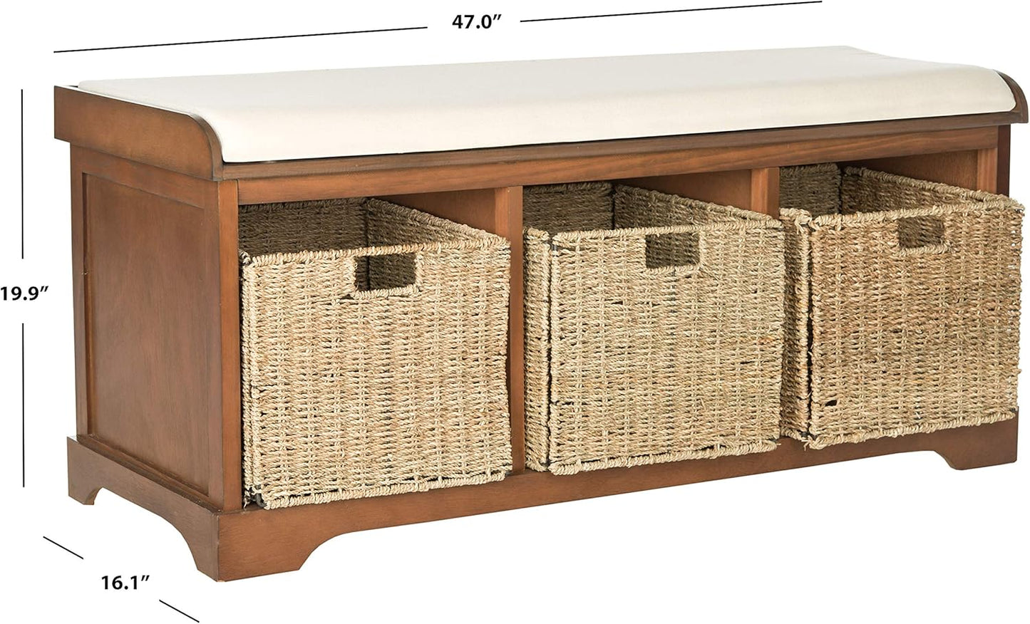 SAFAVIEH American Homes Collection Lonan Grey and White Wicker Storage Bench, 0, Brown