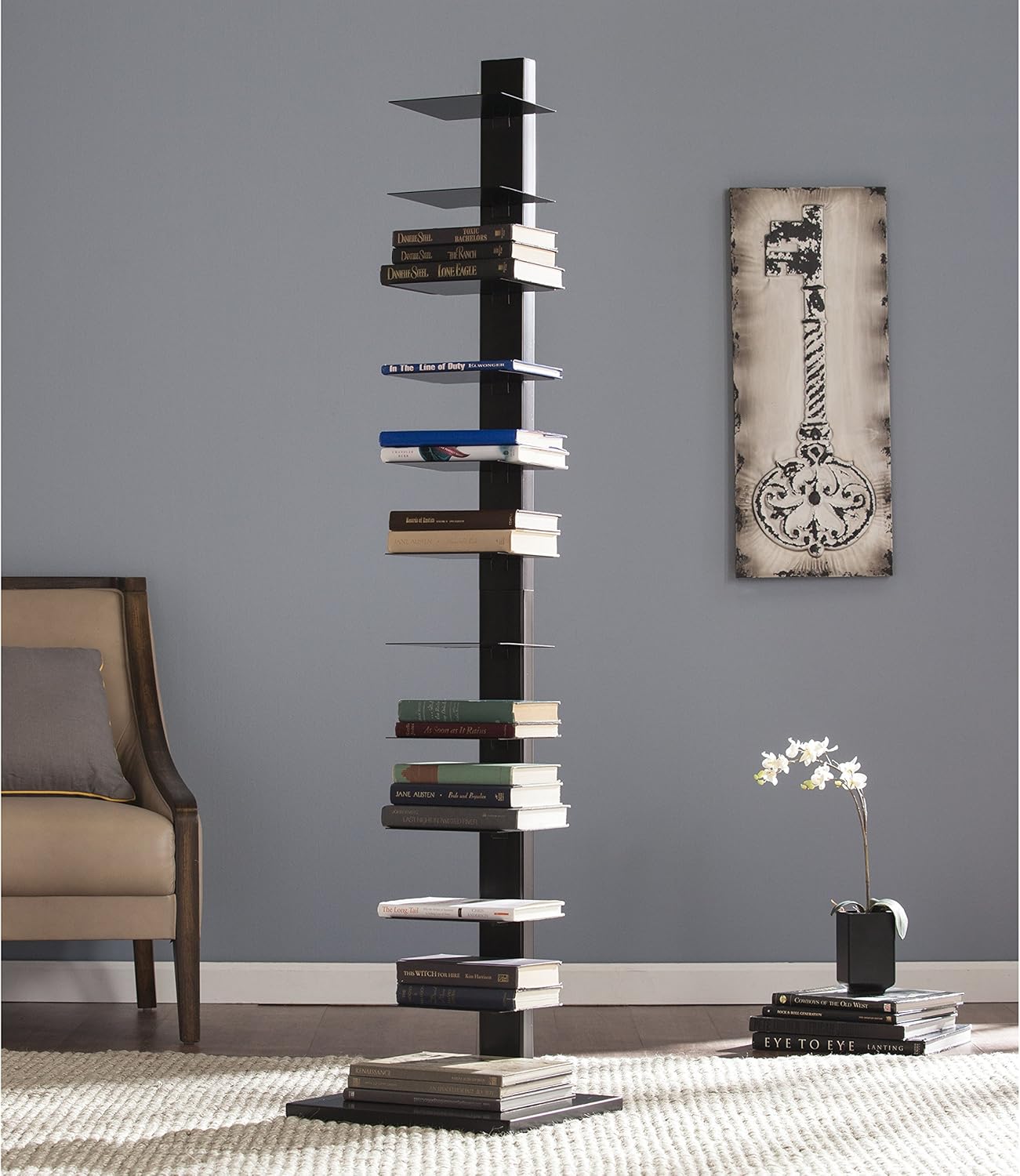 SEI Furniture 12 shelf Metal Spine Book Tower, Black