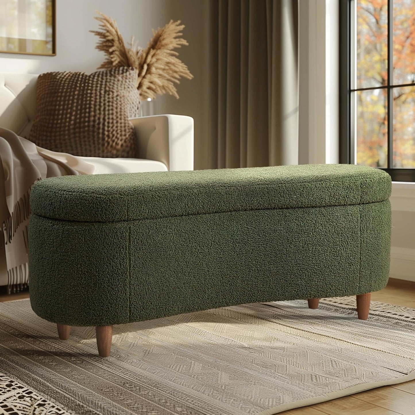INK+IVY Bailey Boucle-Style Curved Storage Accent Bench