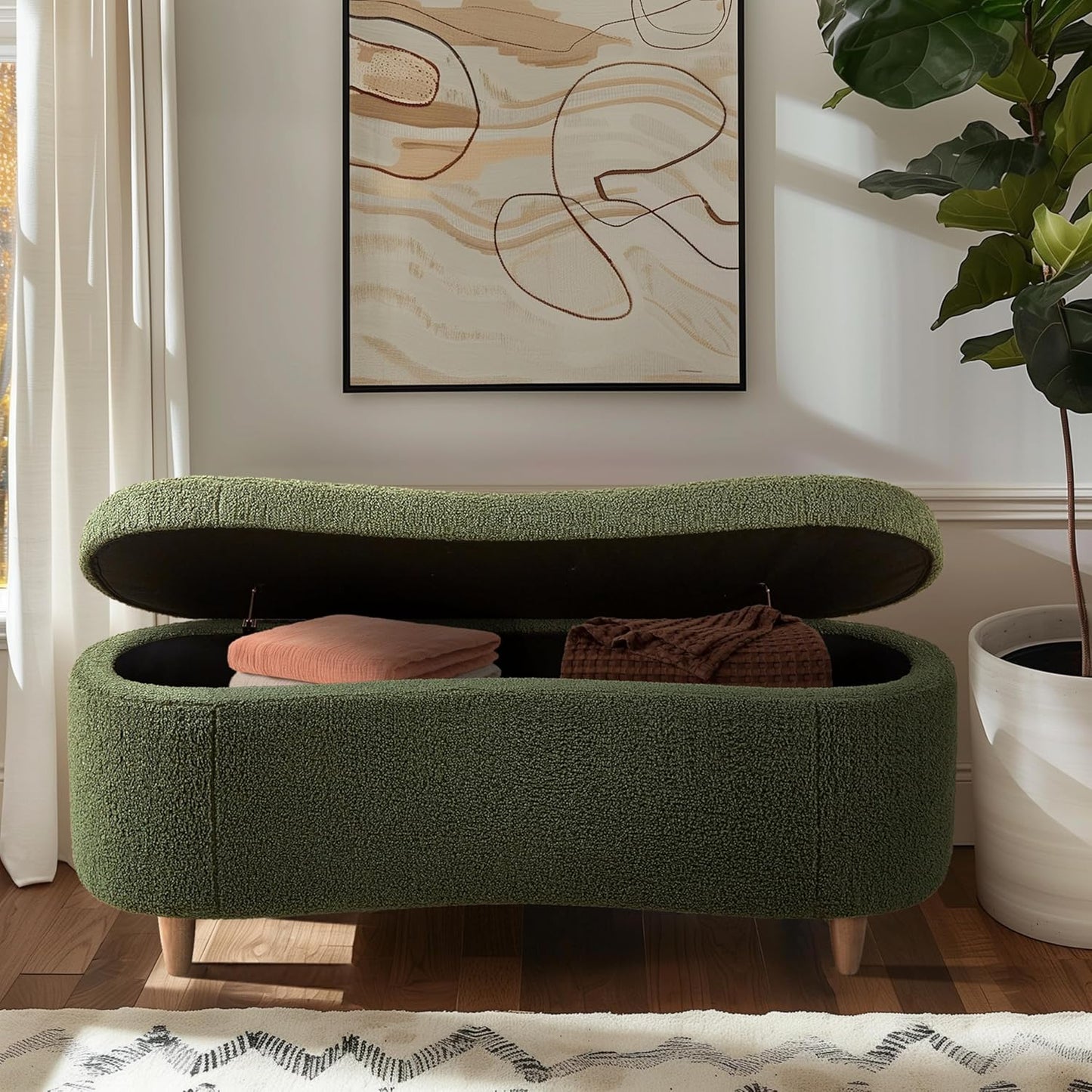 INK+IVY Bailey Boucle-Style Curved Storage Accent Bench