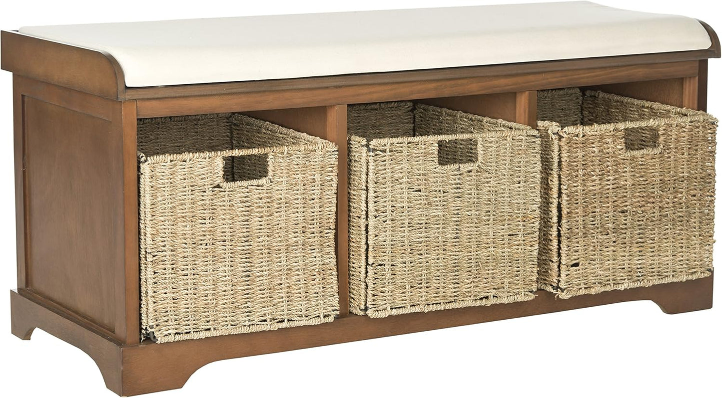 SAFAVIEH American Homes Collection Lonan Grey and White Wicker Storage Bench, 0, Brown