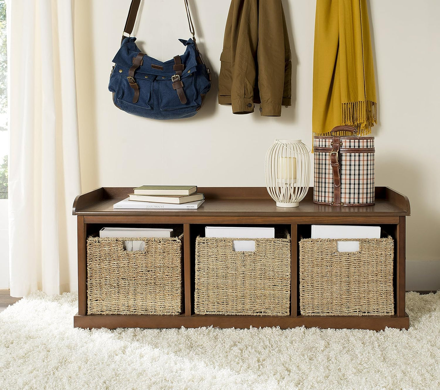 SAFAVIEH American Homes Collection Lonan Grey and White Wicker Storage Bench, 0, Brown