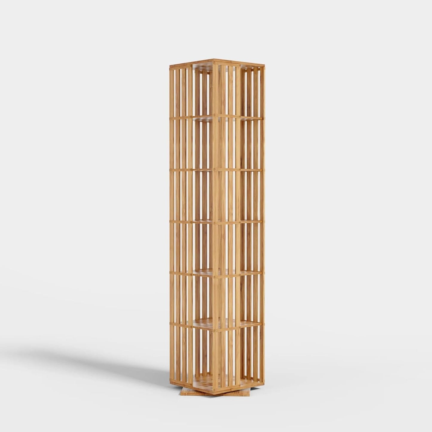 Rotating Bookshelf Tower, 360 Display Spinning Bookcase, Bamboo Bookshelf Floor Standing Storage Rack, Wood Narrow Book Shelf Organizer for Kids&Adults, Walnut 6 Tier