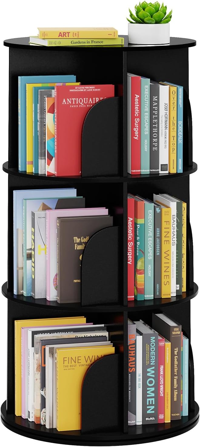 SpaceAid 4 Tier Rotating Bookshelf Tower, Spinning Bookcase Lazy Susan, Revolving 360 Book Shelf Storage Round Carousel, Vertical Rotate Turning Spiral Corner Organizer, White