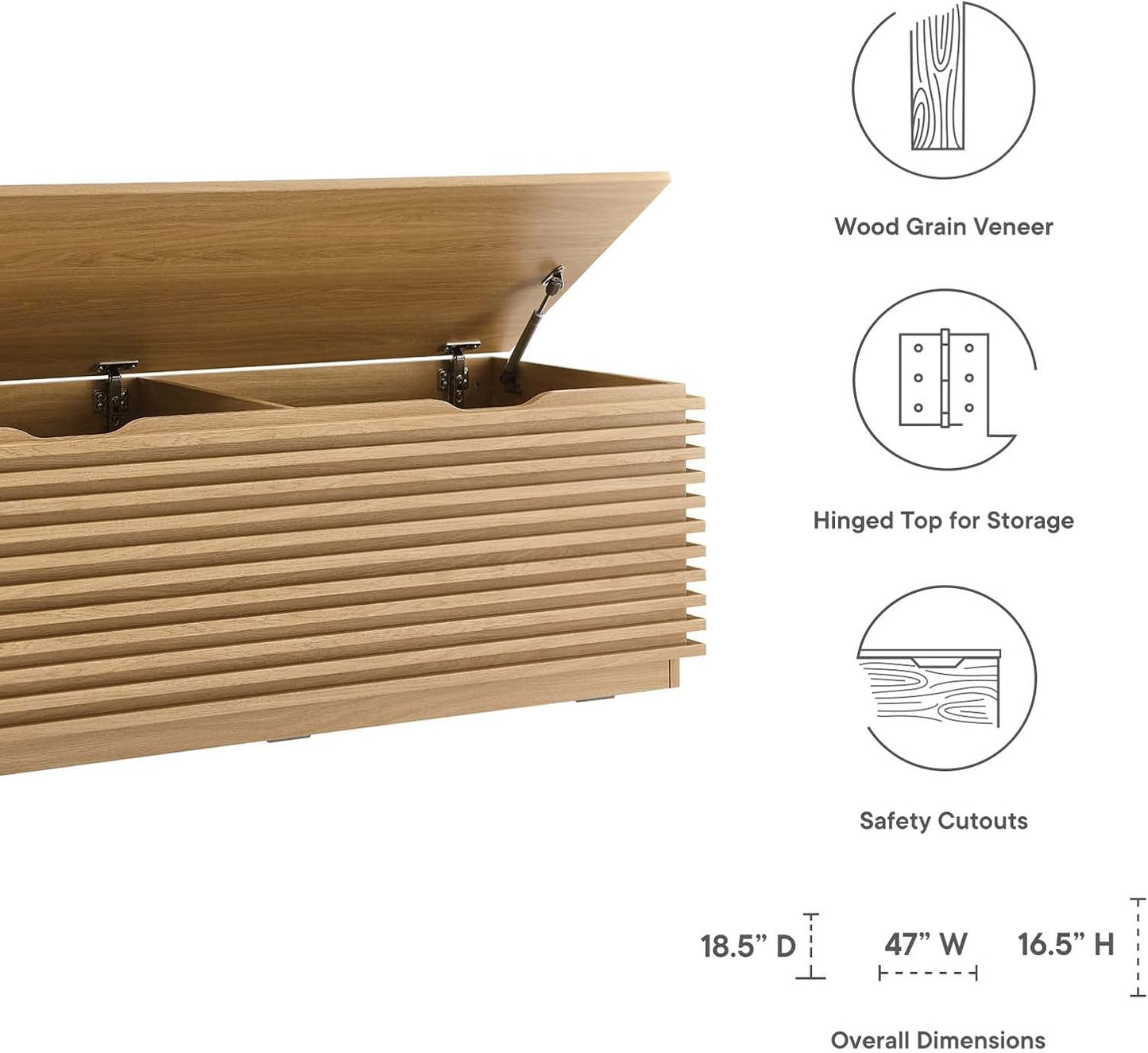 Modway Render 47" Wood Grain Storage Bench in Oak