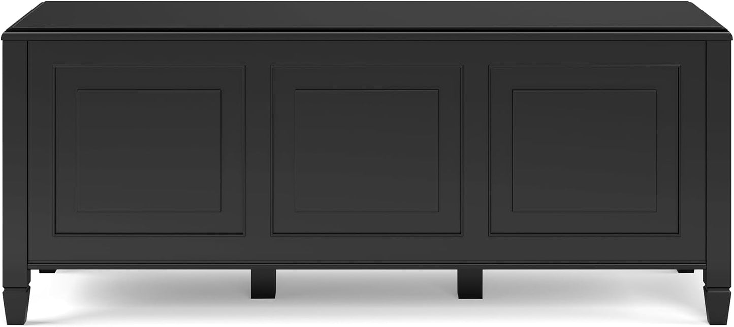 SIMPLIHOME Connaught Entryway Storage Bench - 51 inch Wide Solid Wood Storage Trunk Seat in Black, Traditional Bench for Entryway or Living Room with Lift-Up Lid and Decorative Moulding