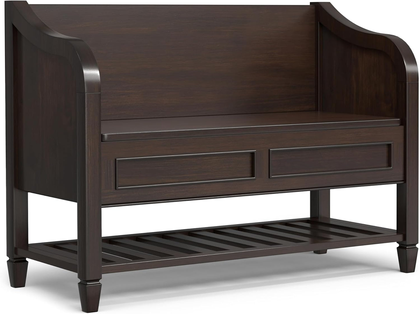SIMPLIHOME Connaught Entryway Storage Bench - 51 inch Wide Solid Wood Storage Trunk Seat in Black, Traditional Bench for Entryway or Living Room with Lift-Up Lid and Decorative Moulding