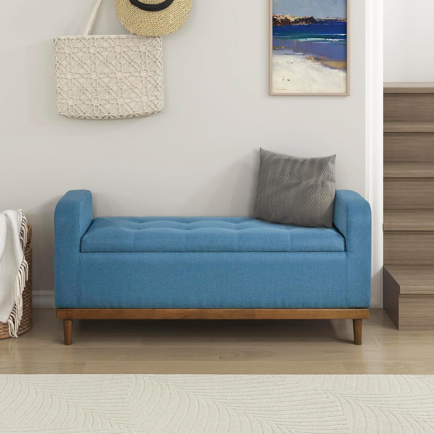 Lexicon Armed Fabric Storage Bench, Button-Tufted Storage Ottoman Bench, Lift-top Bench with Solid Wood Frame and Legs for Hallway, Bedroom End of Bed, Entryway, Living Room, Brown