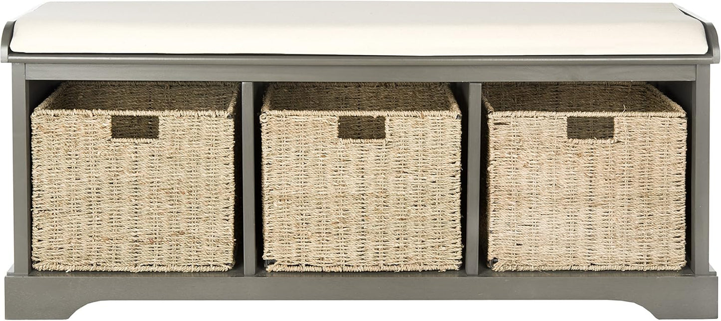 SAFAVIEH American Homes Collection Lonan Grey and White Wicker Storage Bench, 0, Brown