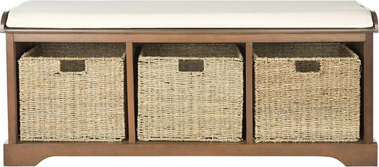 SAFAVIEH American Homes Collection Lonan Grey and White Wicker Storage Bench, 0, Brown
